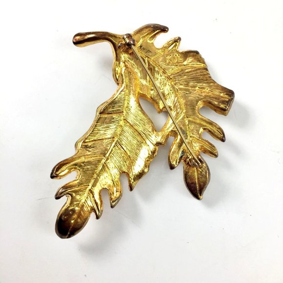 Vintage Kenneth Jay Lane Leaf Leaves BROOCH 3" Statement Piece Pin - Picture 7 of 7